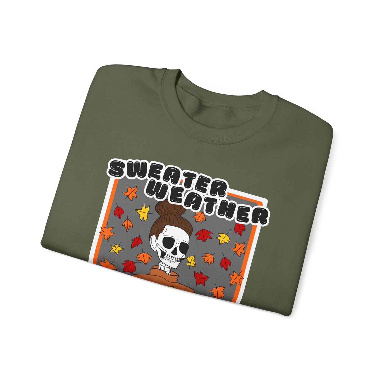 Sweater Weather Skeleton Halloween Crewneck Sweatshirt (FOREST GREEN)