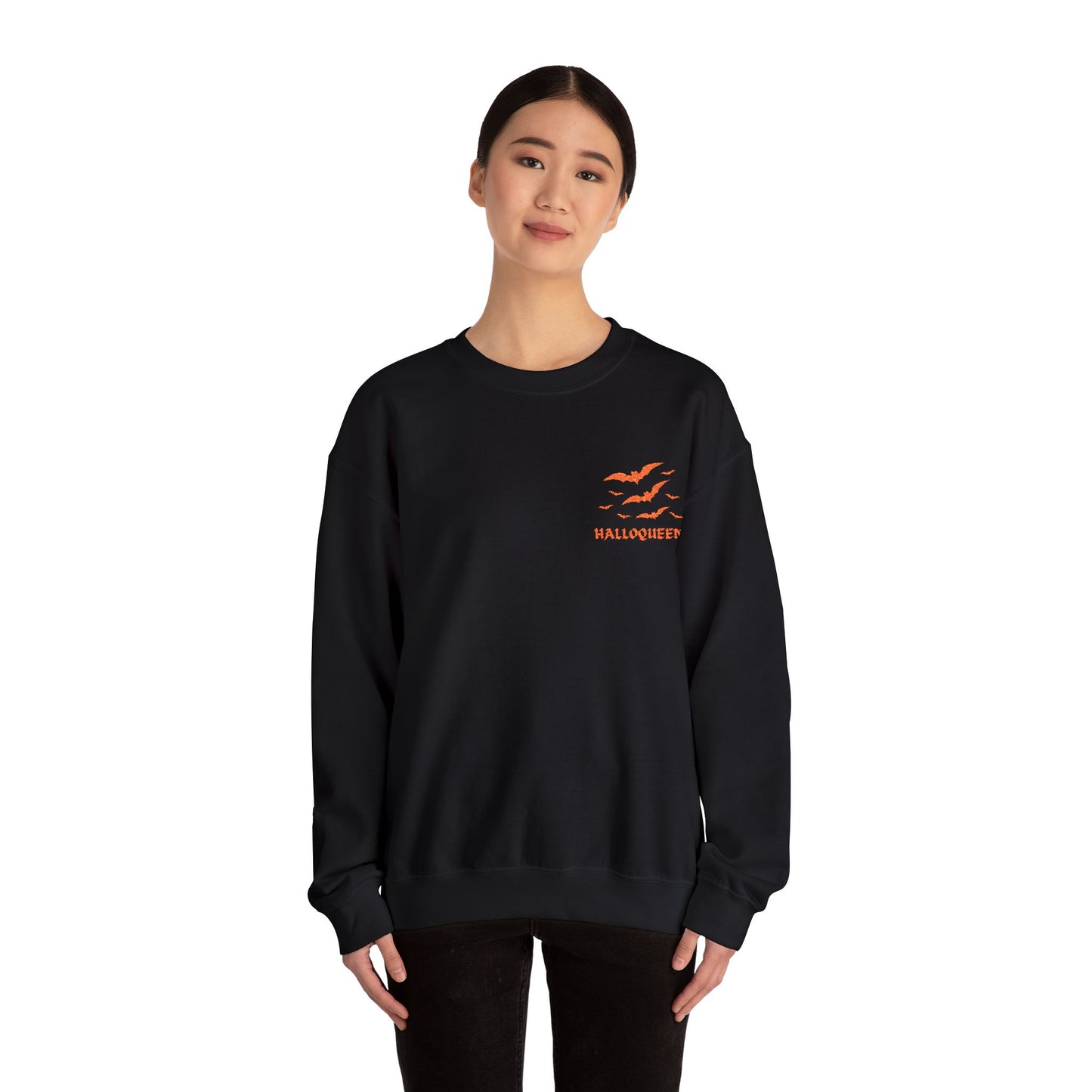 HALLOQUEEN Embroidered Halloween Crewneck Sweatshirt (BLACK)