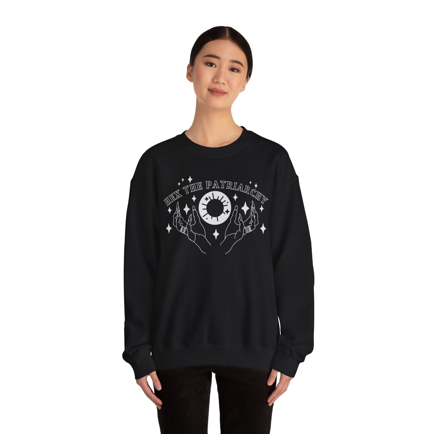 Hex the Patriarchy Feminist Witchy Crewneck Sweatshirt (BLACK)