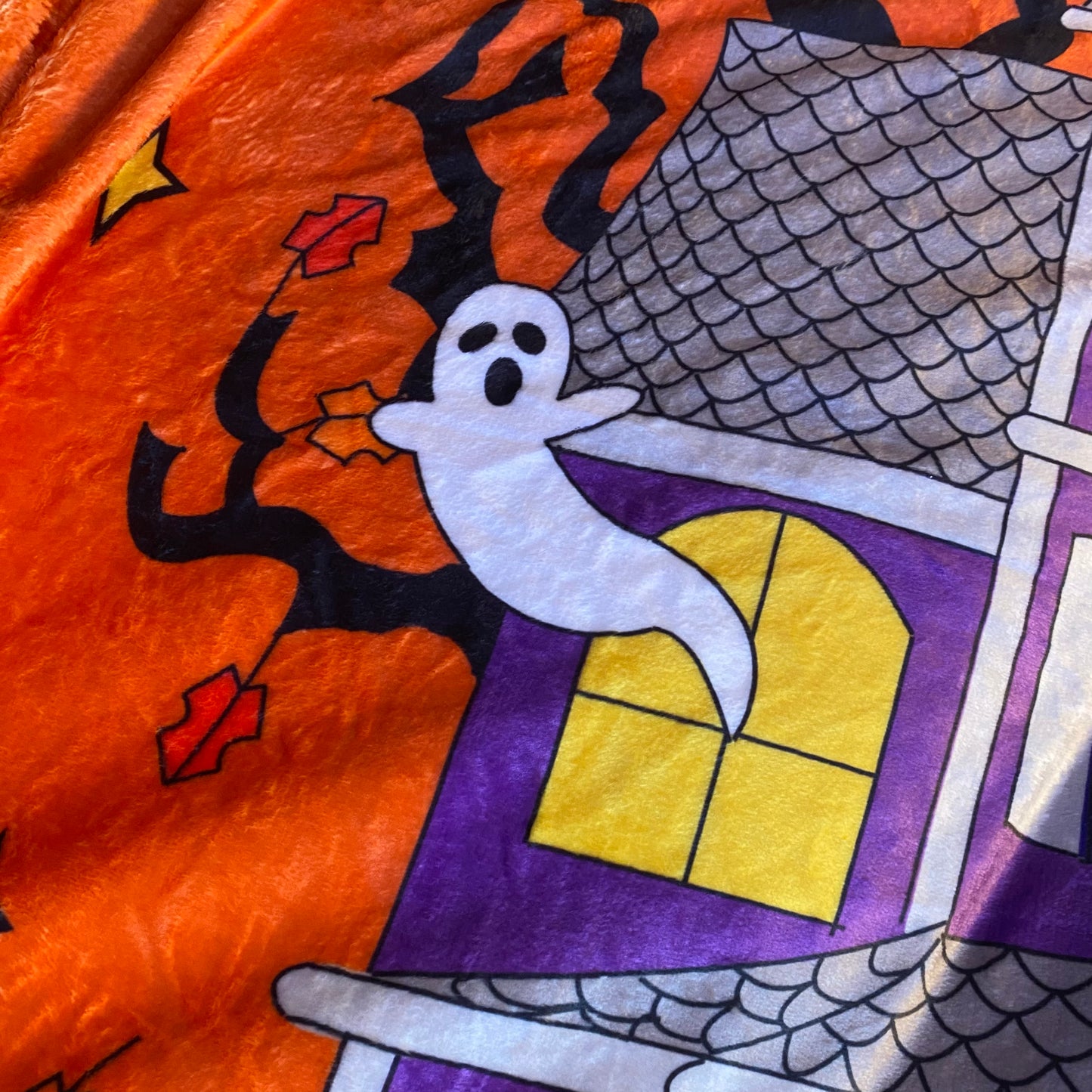 Home Sweet Haunted Home Velveteen Microfiber Halloween Blanket 50" x 60" (ORANGE)