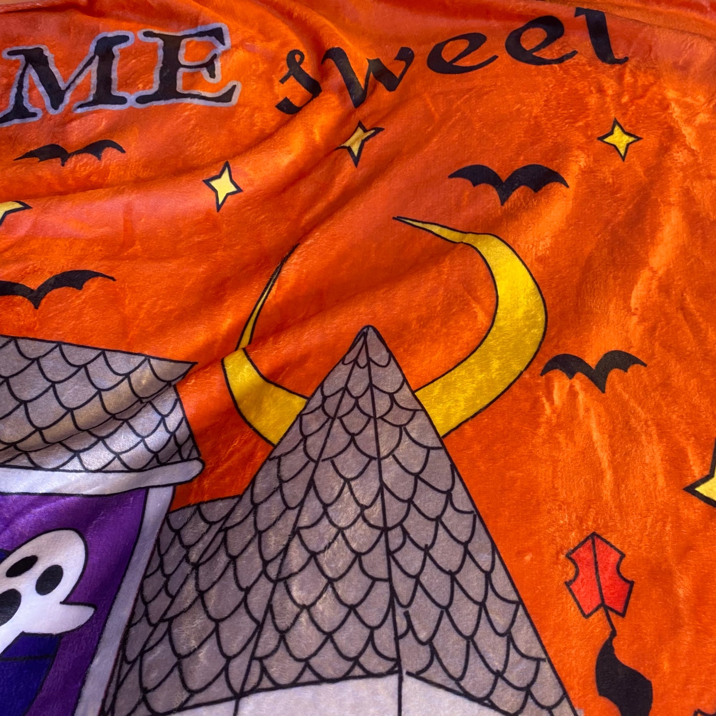 Home Sweet Haunted Home Velveteen Microfiber Halloween Blanket 50" x 60" (ORANGE)
