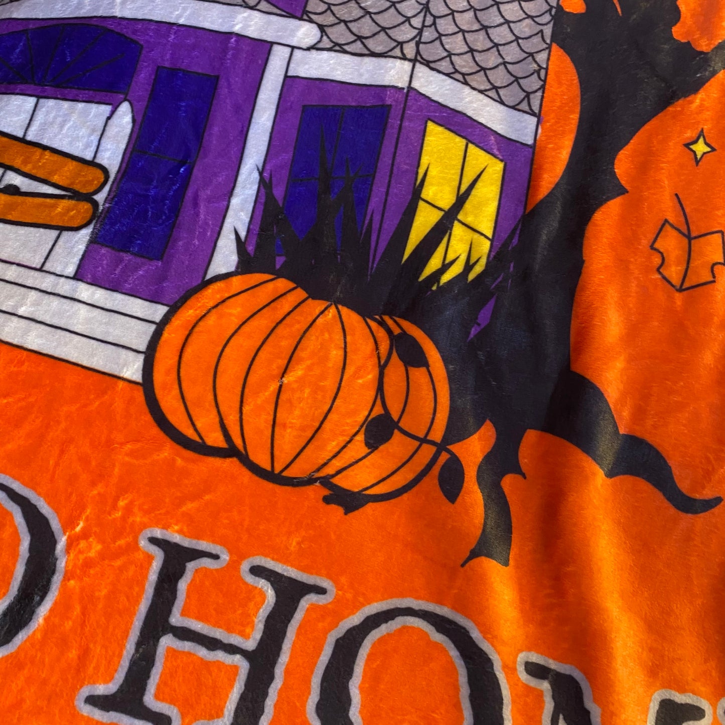 Home Sweet Haunted Home Velveteen Microfiber Halloween Blanket 50" x 60" (ORANGE)