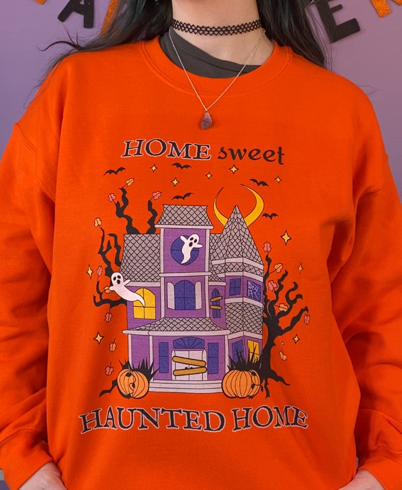 Home Sweet Haunted Home Crewneck Halloween Sweatshirt (ORANGE)