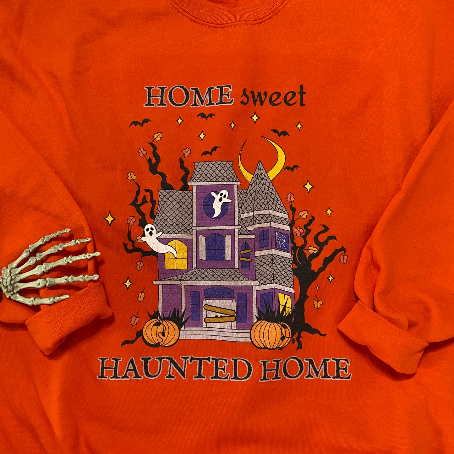 Home Sweet Haunted Home Crewneck Halloween Sweatshirt (ORANGE)