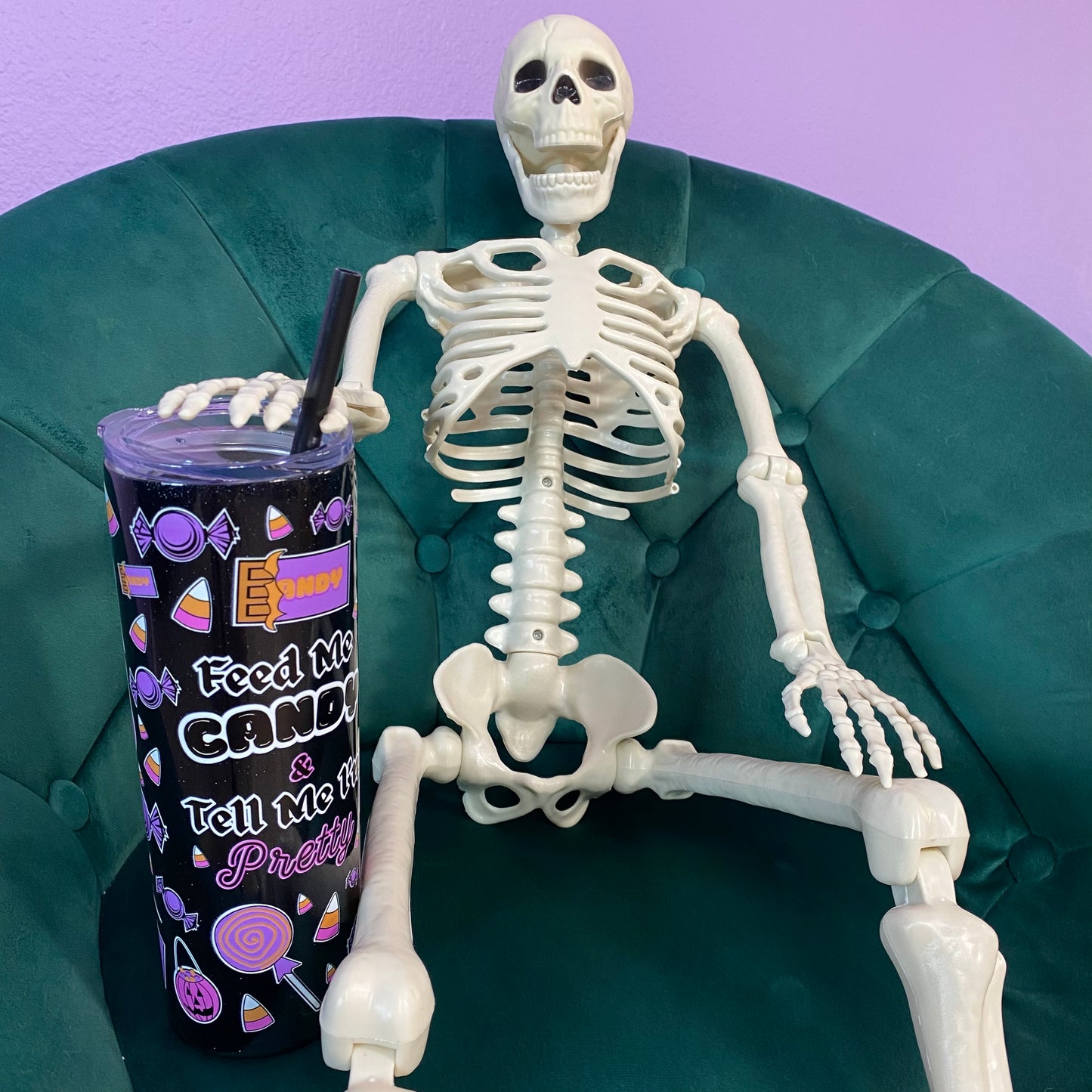 Feed Me Candy 20oz Halloween Tumbler Cup (GLITTER BLACK)