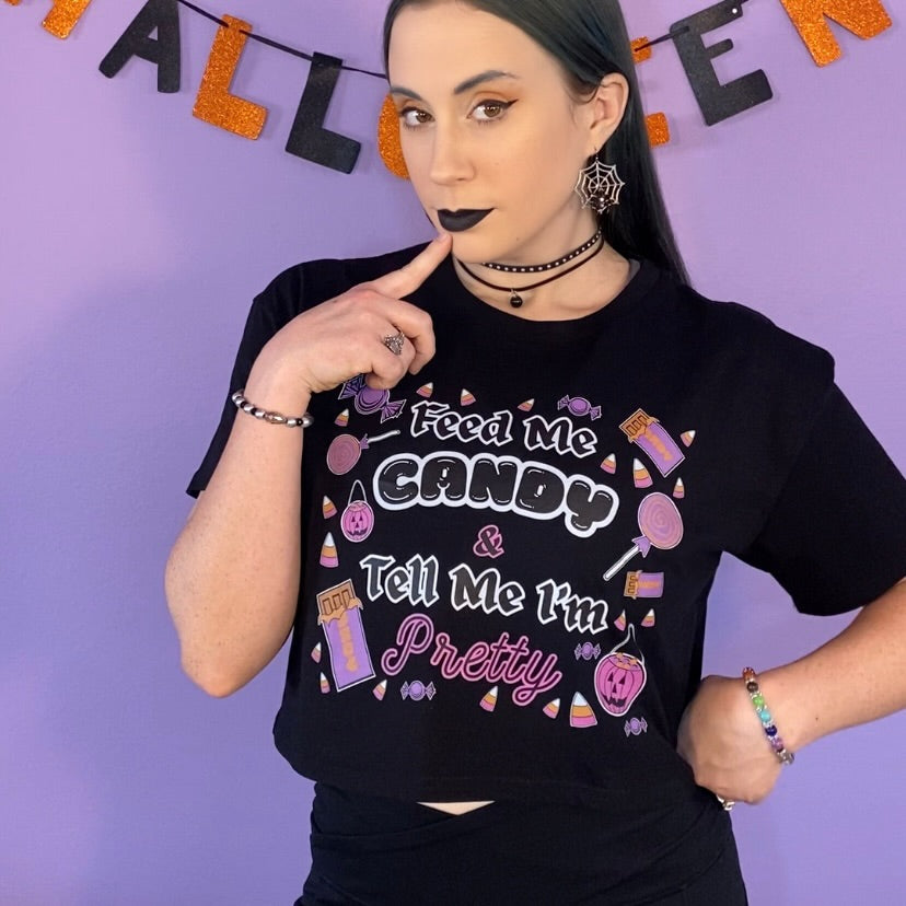 Feed Me Candy Women's Crop T-Shirt (BLACK)
