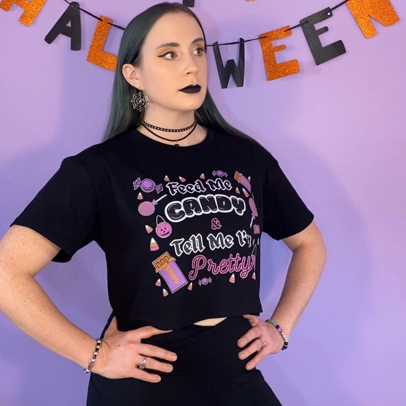 Feed Me Candy Women's Crop T-Shirt (BLACK)