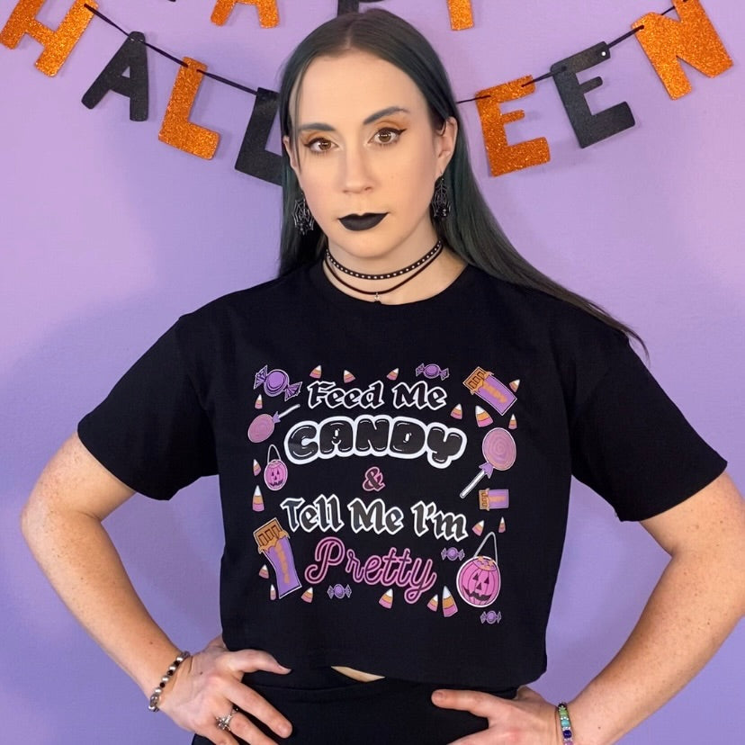 Feed Me Candy Women's Crop T-Shirt (BLACK)