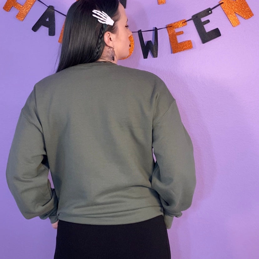 Sweater Weather Skeleton Halloween Crewneck Sweatshirt (FOREST GREEN)