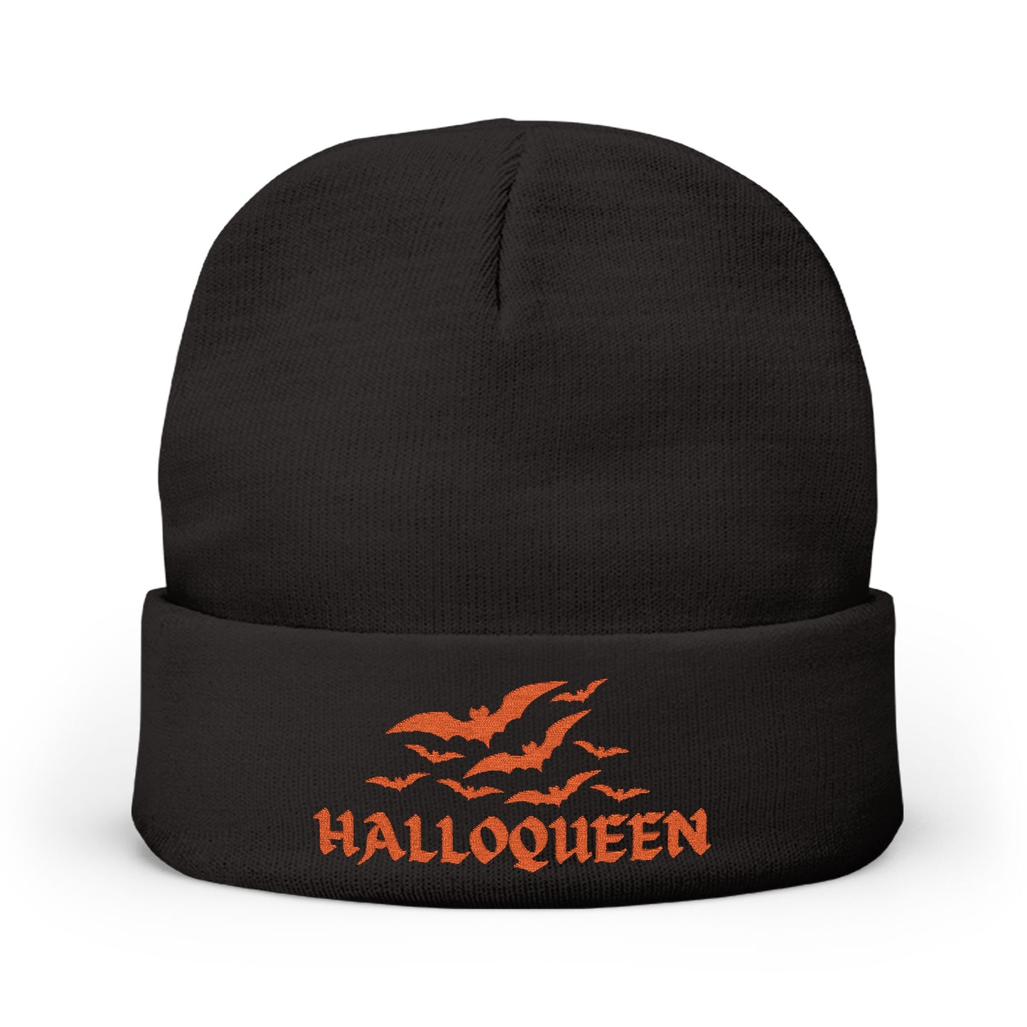 HALLOQUEEN Embroidered Knit Beanie Hat (BLACK)