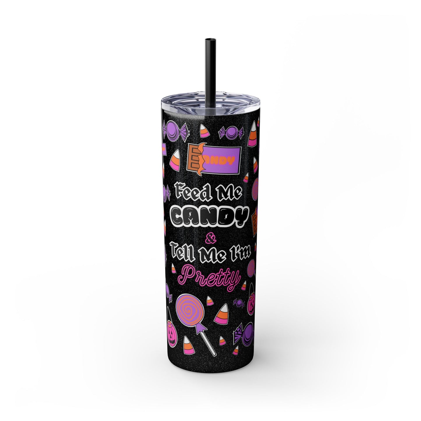 Feed Me Candy 20oz Halloween Tumbler Cup (GLITTER BLACK)