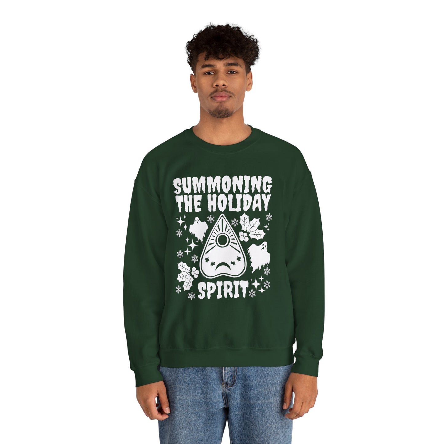 Summoning the Holiday Spirit Crewneck Sweatshirt (FOREST GREEN)