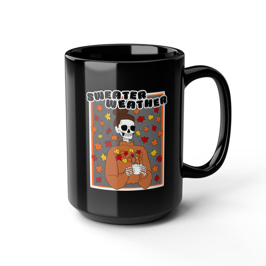 Sweater Weather Skeleton Large 15oz Halloween Coffee Mug (BLACK)