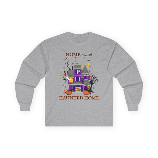 Home Sweet Haunted Home Halloween Long Sleeve T-Shirt (GRAY)