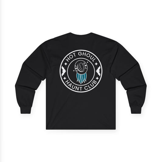 Hot Ghoul Haunt Club Long Sleeve Halloween T-Shirt (BLACK)