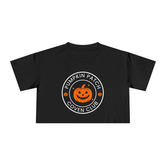Pumpkin Patch Coven Club Women's Halloween Crop T-Shirt (BLACK)
