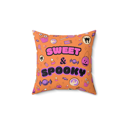 Sweet & Spooky Halloween Candy Throw Pillow (ORANGE)