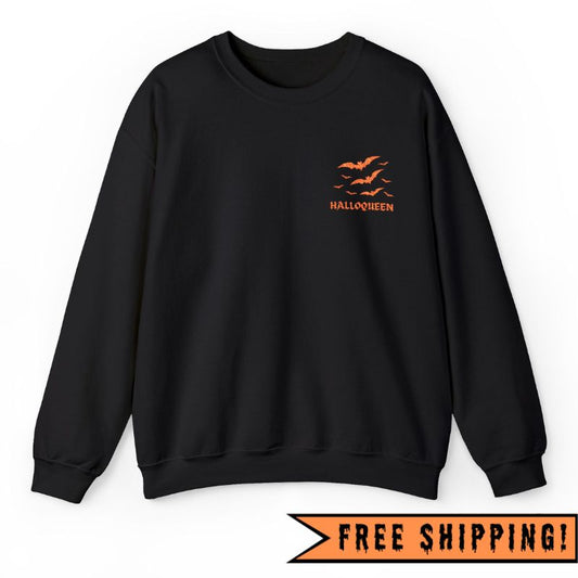 HALLOQUEEN Embroidered Halloween Crewneck Sweatshirt (BLACK)