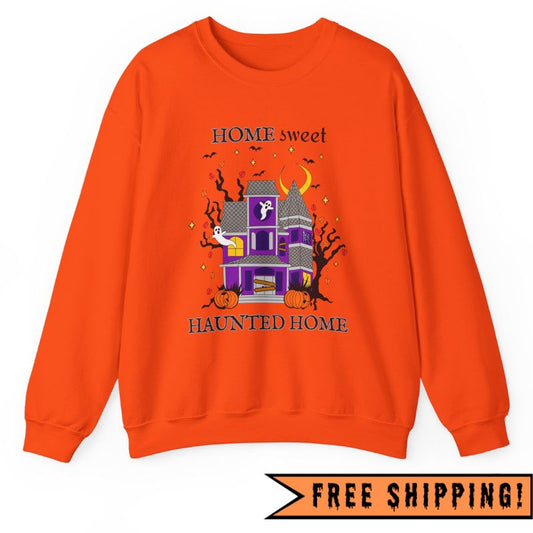 Home Sweet Haunted Home Crewneck Halloween Sweatshirt (ORANGE)