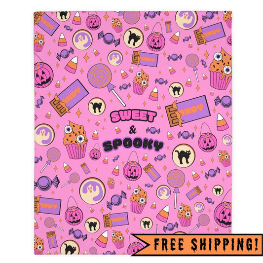 Sweet & Spooky Velveteen Microfiber Halloween Blanket 60" x 50" (PINK)