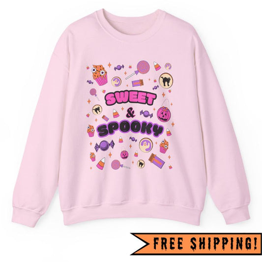 Sweet & Spooky Halloween Candy Crewneck Sweatshirt (LIGHT PINK)