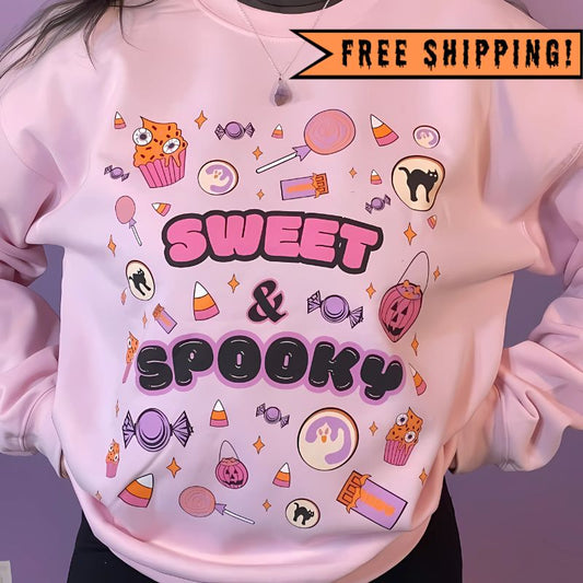 Sweet & Spooky Halloween Candy Crewneck Sweatshirt (LIGHT PINK)
