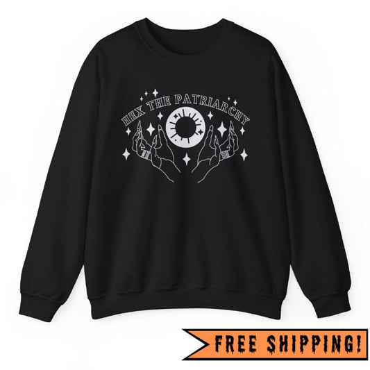 Hex the Patriarchy Feminist Witchy Crewneck Sweatshirt (BLACK)