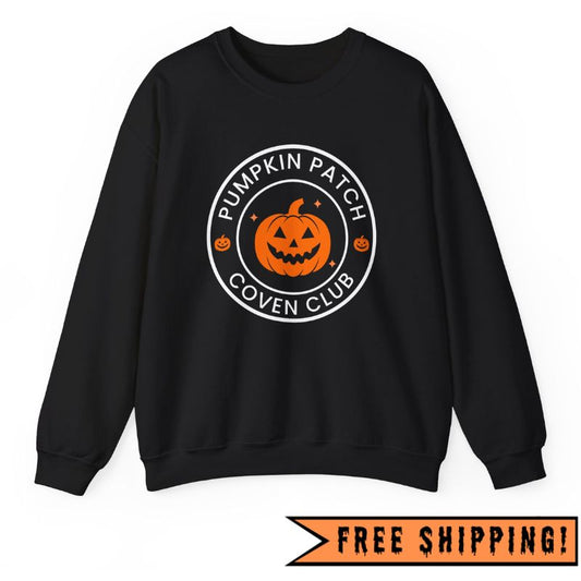 Pumpkin Patch Coven Club Halloween Crewneck Sweatshirt (BLACK)