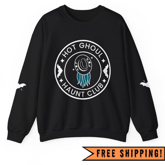 Hot Ghoul Haunt Club Halloween Crewneck Sweatshirt (BLACK)