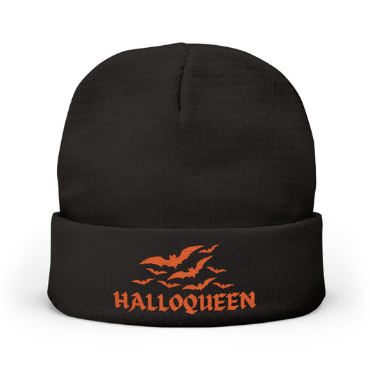 HALLOQUEEN Embroidered Knit Beanie Hat (BLACK)