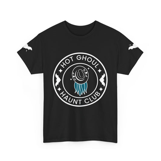 Hot Ghoul Haunt Club Halloween T-Shirt with Bat Sleeves (BLACK)